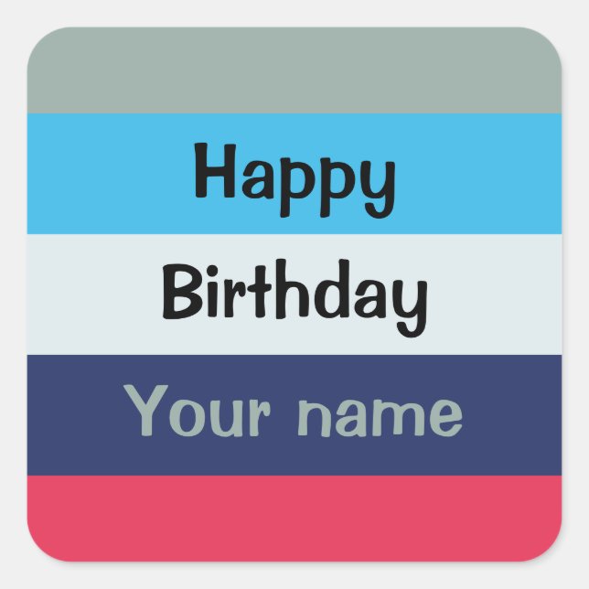Sticker Carré Bleu Et Bourgogne Joyeux Anniversaire (Devant)