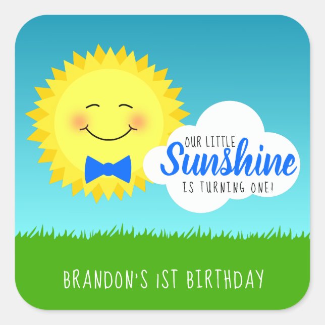Sticker Carré Bleu et Jaune soleil fête d'anniversaire (Devant)