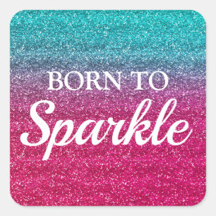 Sticker Carré Bleu étincelant & Parties scintillant rose foncé N