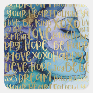 Sticker Carré Bleu Femme Face Or Citations Inspirationnelles