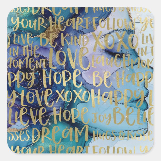 Sticker Carré Bleu Femme Face Or Citations Inspirationnelles (Devant)