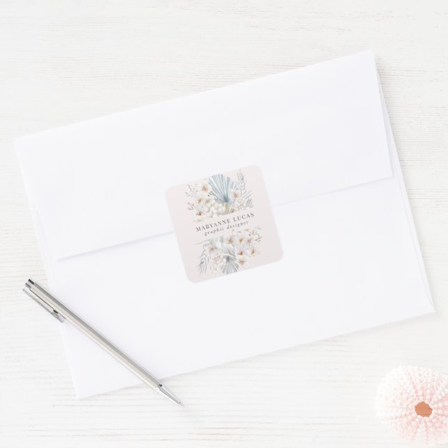 Sticker Carré Bleu Floral Bohème Pastel (Enveloppe)