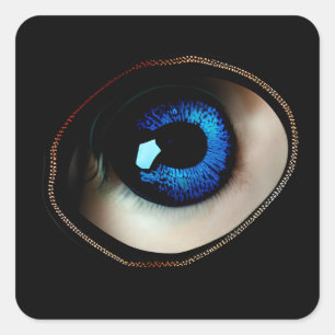 Sticker Carré Bleu Freaky Ziphed Oeil Halloween effrayant