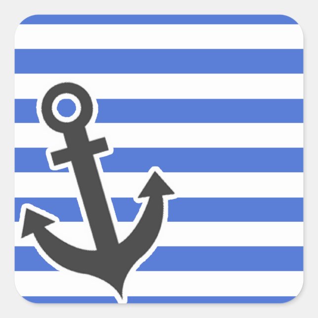 Sticker Carré Bleu Han Rayures horizontales ; Ancre Nautique (Devant)