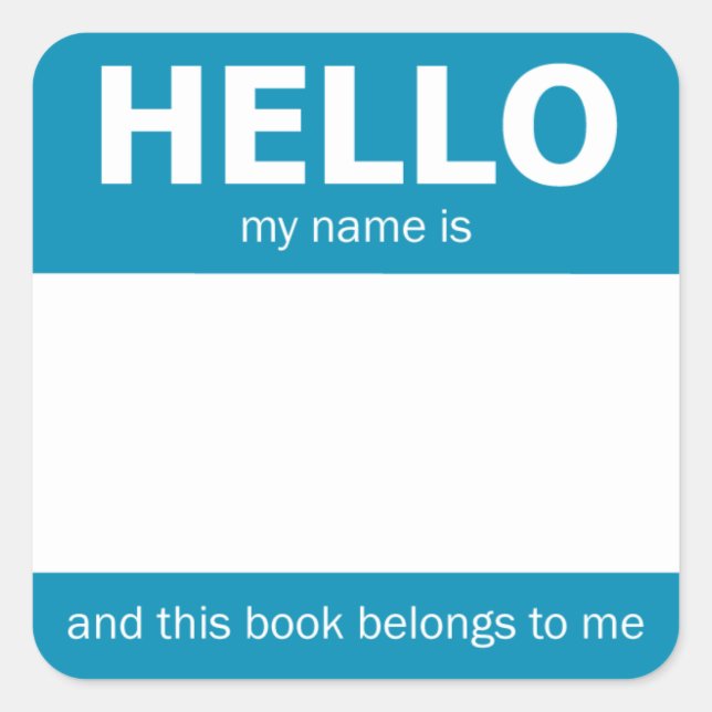 Sticker Carré Bleu "Hello" Nom Badge Plaque (Devant)