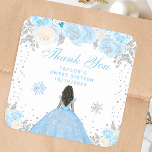 Sticker Carré Bleu Hiver Peau Sombre Princesse Douze Ans