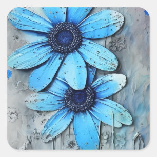 Sticker Carré Bleu marguerites démangeaisons Grungy Flower