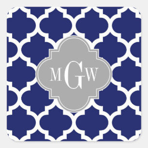 Sticker Carré Bleu Marine Blanc Marocain #5 Gris 3 Initial Monog