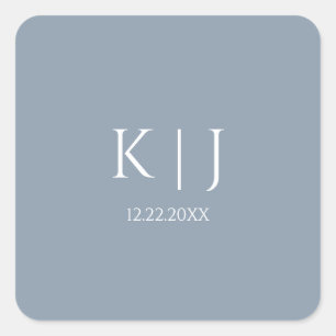 Sticker Carré Bleu Poussiéreux Monogramme Initial Minimal Tendan