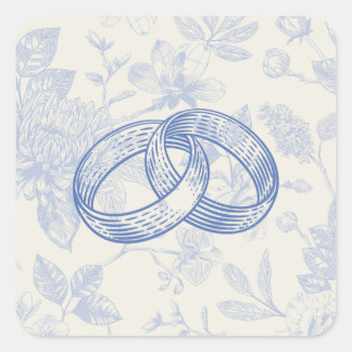 Sticker Carré Bleu riche Toile Florale Français Bandes Mariages