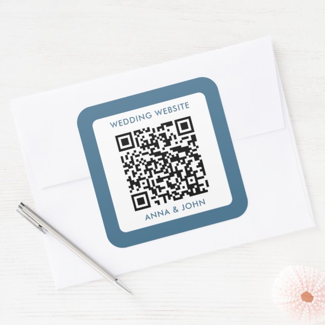 Sticker Carré bleu romantique minimaliste mariage code qr (Enveloppe)