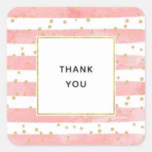 Sticker Carré Bleu rose Faux Gold Confetti Merci