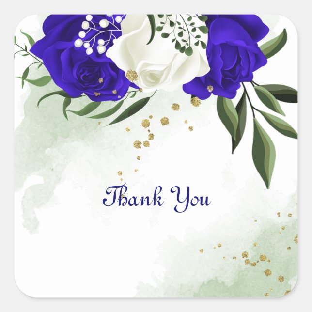 Sticker Carré bleu royal et fleurs blanches verdure (Devant)