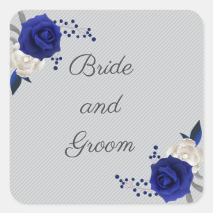 Sticker Carré bleu royal rose blanc fleurs gris