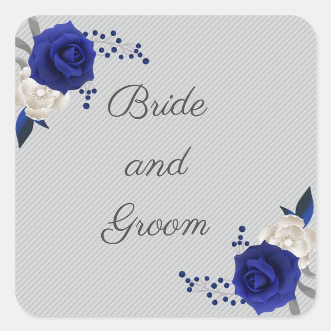 Sticker Carré bleu royal rose blanc fleurs gris (Devant)