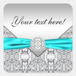 Sticker Carré Bleu sarcelle argent diamant