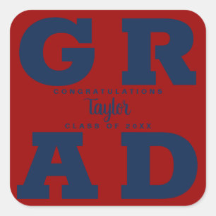 Sticker Carré Bleu sur rouge foncé Graduation