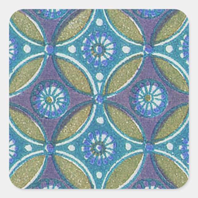 Sticker Carré Bleu vert Rustique Boho Motif circulaire géométriq (Devant)