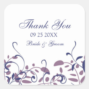 Sticker Carré Bleu violet Bleu Merci Mariage Favor Tags