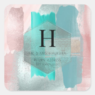 Sticker Carré Bloc de couleur PixDezines Monogram, Blush+Sage