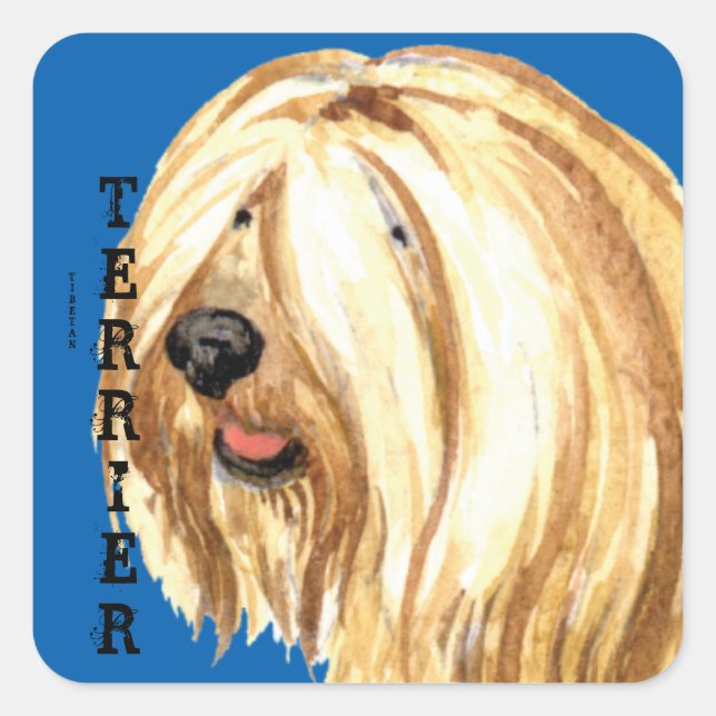 Sticker Carré Bloc de couleur Tibétain Terrier (Devant)