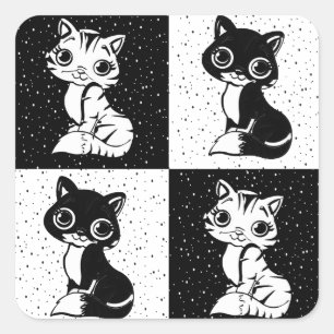 Sticker Carré Bloc de monogramme noir blanc pour chat