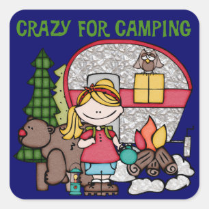 Sticker Carré Blond Girl Crazy Pour Camping