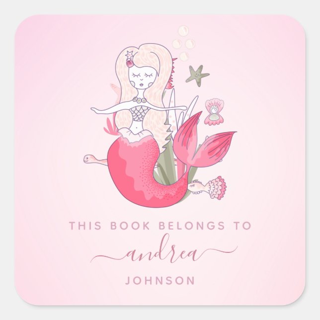 Sticker Carré Blond Girl Mermaid Starfish Kids Name Plaque d'acc (Devant)