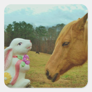 Sticker Carré Blond Jaune cheval & Bunny de Pâques