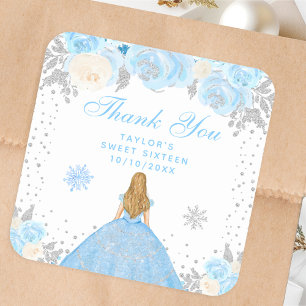 Sticker Carré Blonde aux cheveux bleus en hiver Princesse douce