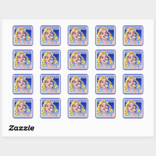 Sticker Carré Blonde Mangeant une Glace Style Pop Art Coloré des
