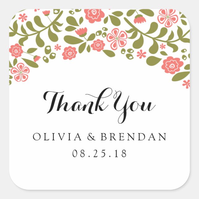 Sticker Carré Blossom fleur sauvage | Faveur de mariage (Devant)