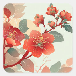 Sticker Carré Blossoms de coings rouges