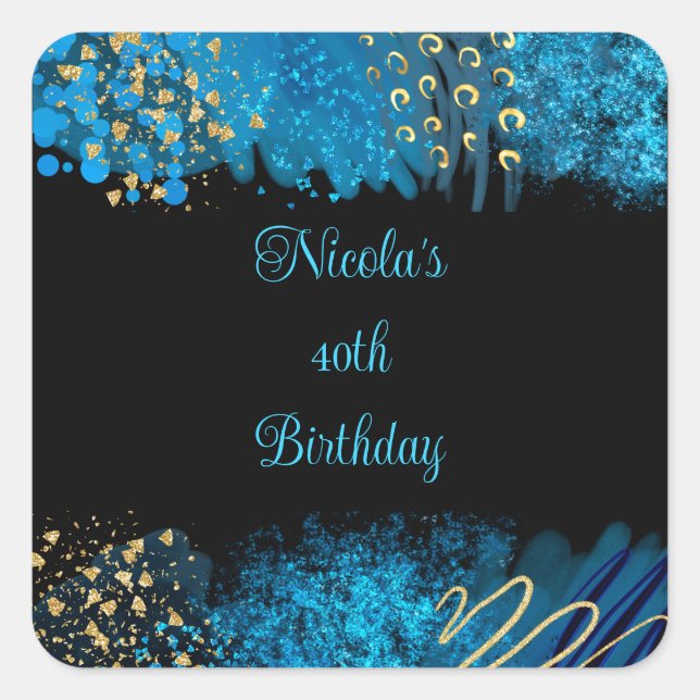 Sticker Carré Blue Alcohol Ink Birthday Party (Devant)