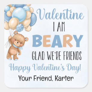Sticker Carré Blue Beary Glad Nous sommes amis Saint Valentin
