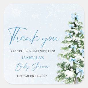 Sticker Carré Blue Bows Christmas Tree Boy Baby shower d'hiver