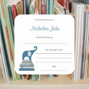 Sticker Carré Blue Boy Elephant sur la plaque du livre livre