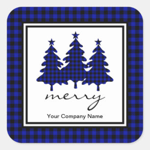 Sticker Carré Blue Buffalo Check Pine Trees Company