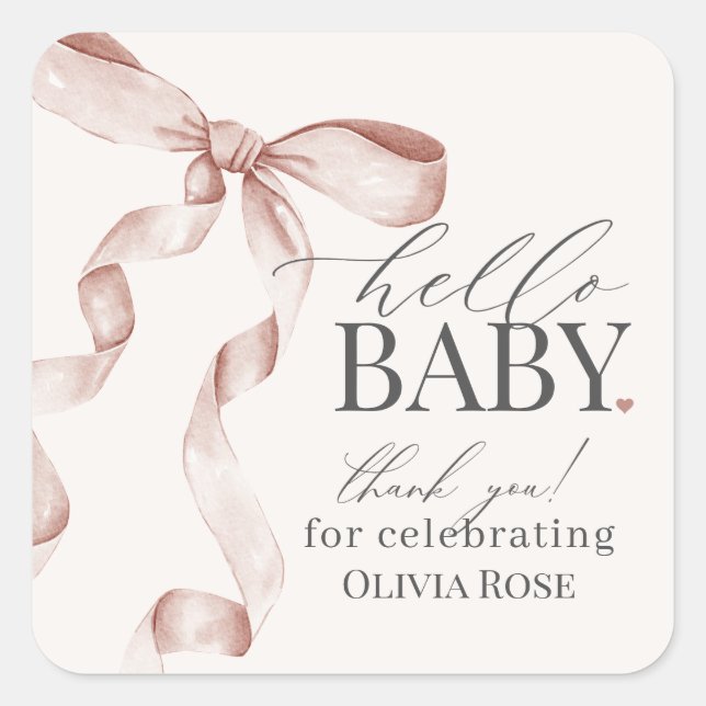 Sticker Carré Blue Coquette Bow fille Baby shower Favoriser (Devant)