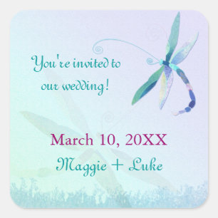 Sticker Carré Blue Dragonfly Ombre Wedding Enregistrer la date