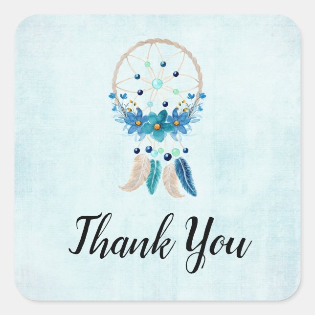 Sticker Carré Blue Dreamcatcher élégant Boho Design Merci (Devant)