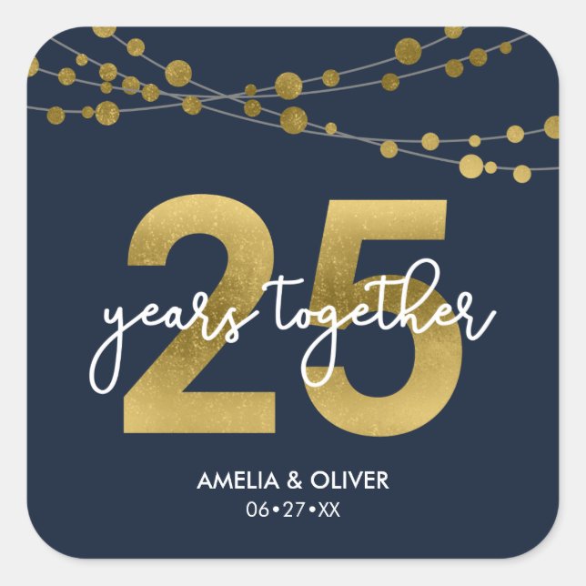 Sticker Carré Blue Elegant Lights 25e anniversaire de Mariage (Devant)
