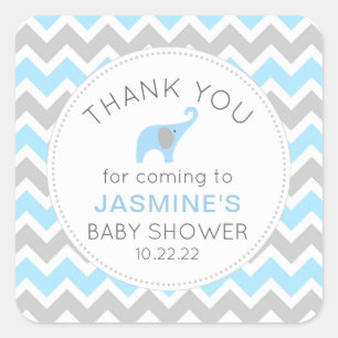 Sticker Carré Blue Elephant garçon baby shower faveur