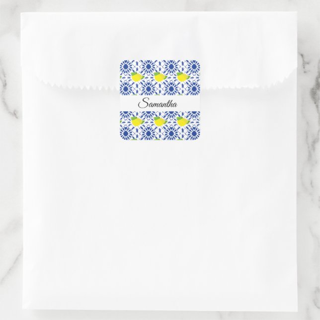 Sticker Carré Blue Geometric Lemon Tile (Sac)