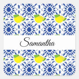 Sticker Carré Blue Geometric Lemon Tile