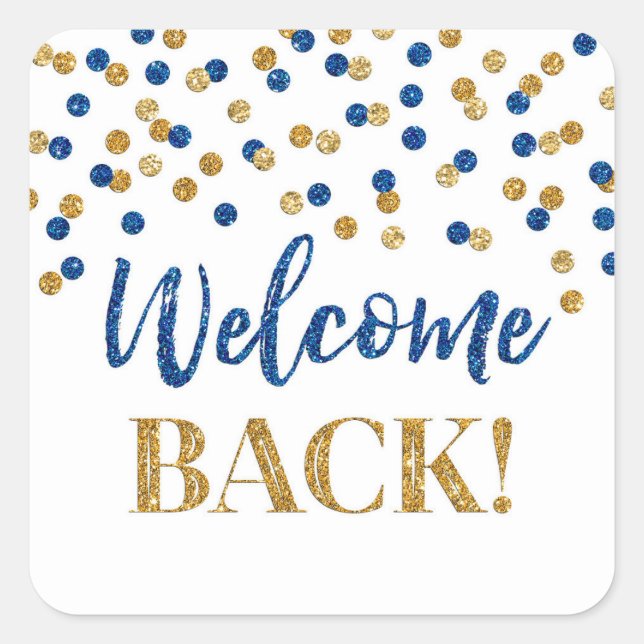 Sticker Carré Blue Gold Confetti Welcome Back (Devant)