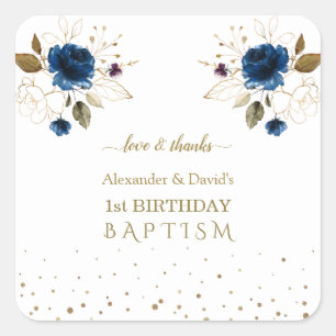 Sticker Carré Blue Gold Flowers garçons jumeaux 1er anniversaire