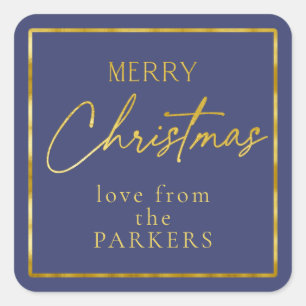 Sticker Carré Blue Gold Joyeux Noël ID1009