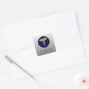 Sticker Carré Blue Gold Professional Médicale Caduceus