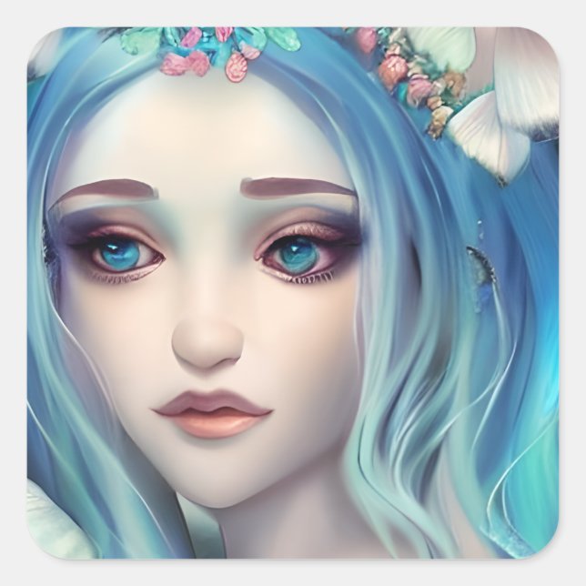 Sticker Carré Blue Haired Fairy | Art Imaginaire (Devant)
